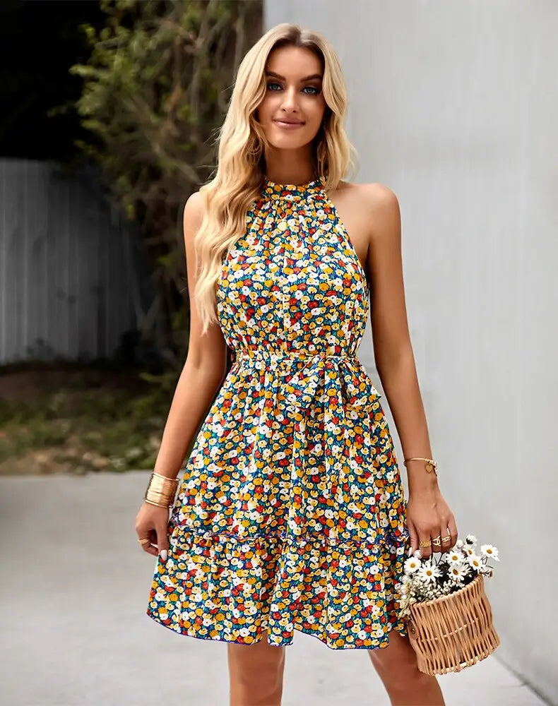 Robe Jaune Courte Fleurie | Dame Fleur