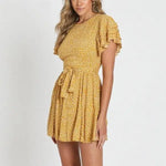 Robe Jaune Fleurie Courte - Vignette | Dame Fleur