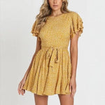 Robe Jaune Fleurie Courte - Vignette | Dame Fleur