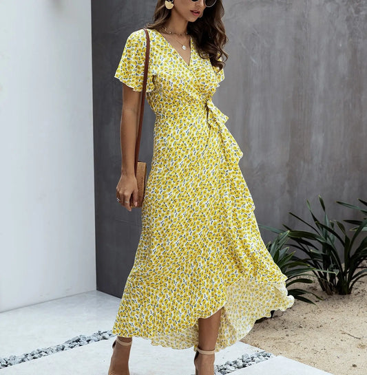 Robe Jaune Fleurie Longue | Dame Fleur