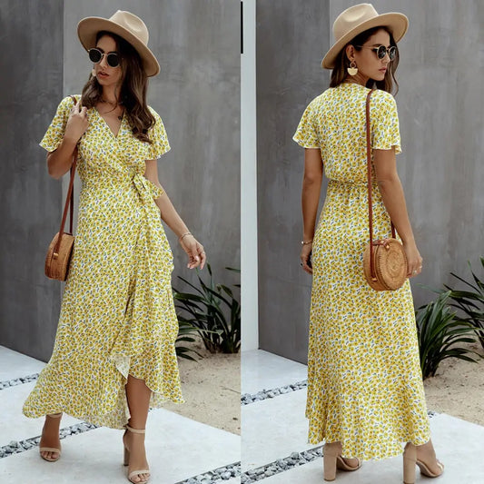 Robe Jaune Fleurie Longue | Dame Fleur