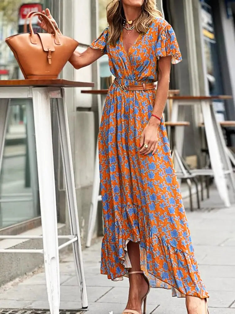 Robe Longue Asymétrique Fleurie | Dame Fleur