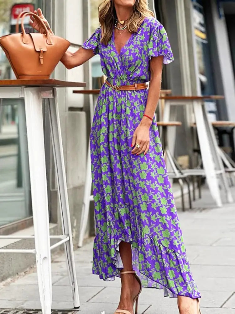 Robe Longue Asymétrique Fleurie | Dame Fleur