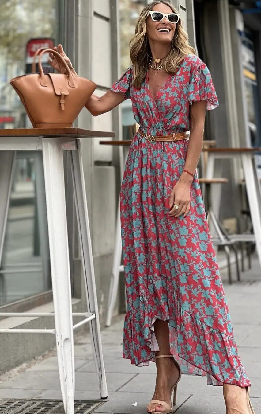 Robe Longue Asymétrique Fleurie | Dame Fleur