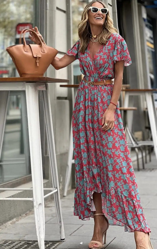 Robe Longue Asymétrique Fleurie | Dame Fleur