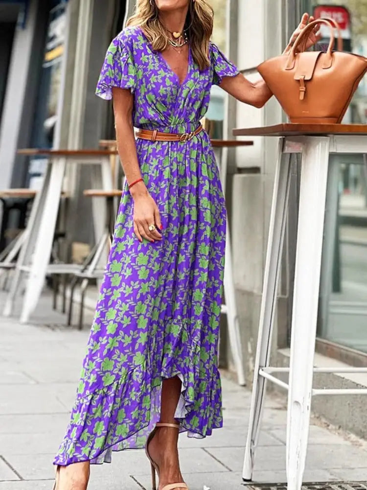 Robe Longue Asymétrique Fleurie | Dame Fleur