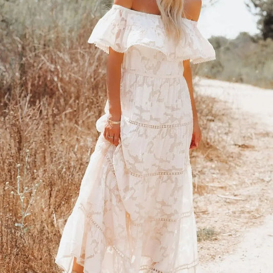 Robe Longue Blanche Champêtre | Dame Fleur