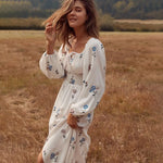Robe Longue Blanche Fleurie - Vignette | Dame Fleur
