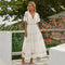 Robe Longue Blanche Fleurie Manche Dentelle | Dame Fleur