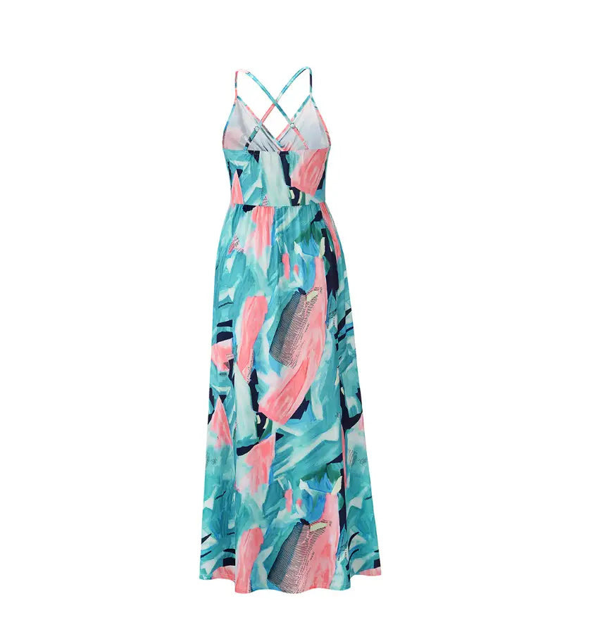 Robe Longue Bleu Ciel Fleurie | Dame Fleur