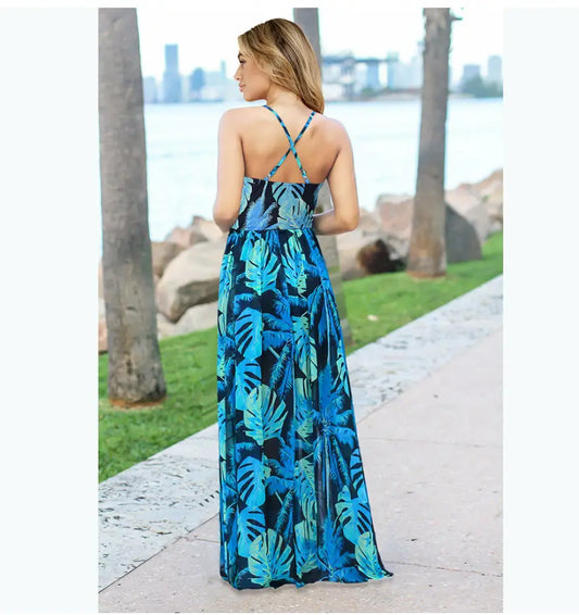 Robe Longue Bleu Ciel Fleurie | Dame Fleur