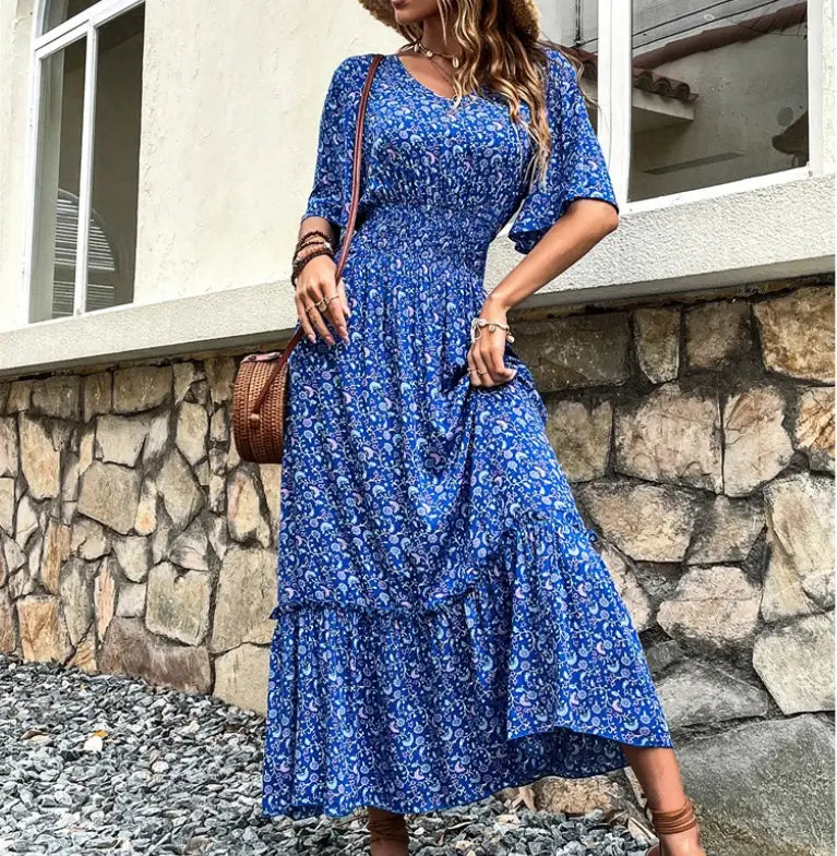 Robe Longue Bleu Fleurie | Dame Fleur