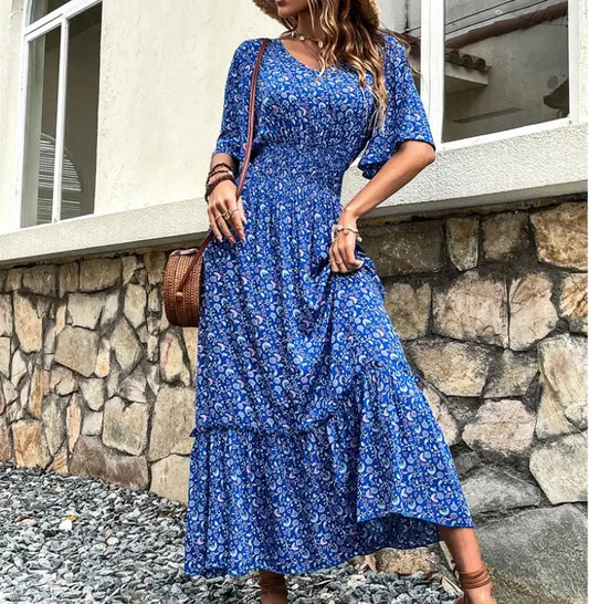 Robe Longue Bleu Fleurie | Dame Fleur