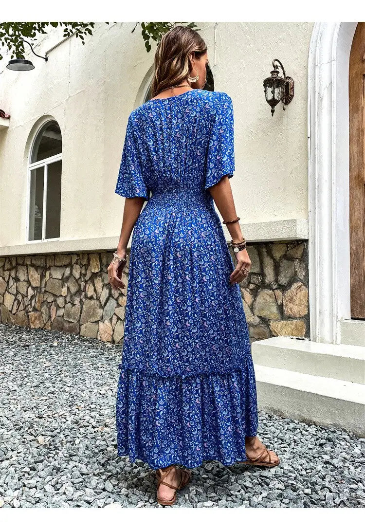 Robe Longue Bleu Fleurie | Dame Fleur