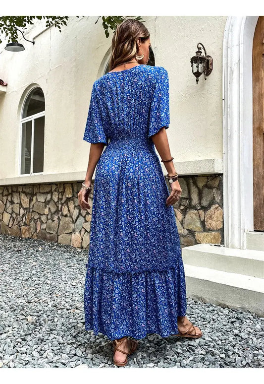 Robe Longue Bleu Fleurie | Dame Fleur