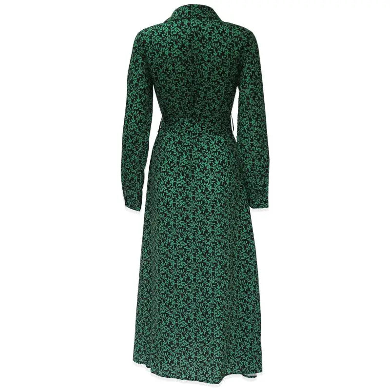Robe Longue Chemise Verte Fleurie | Dame Fleur
