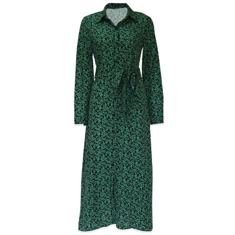 Robe Longue Chemise Verte Fleurie | Dame Fleur