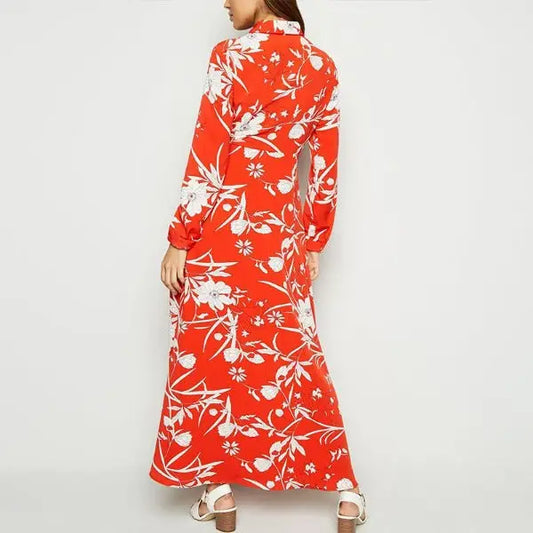 Robe Longue Col Chemise Fleurie | Dame Fleur