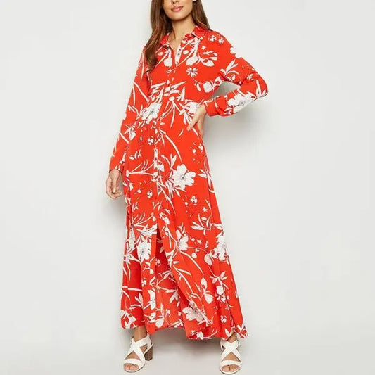 Robe Longue Col Chemise Fleurie | Dame Fleur