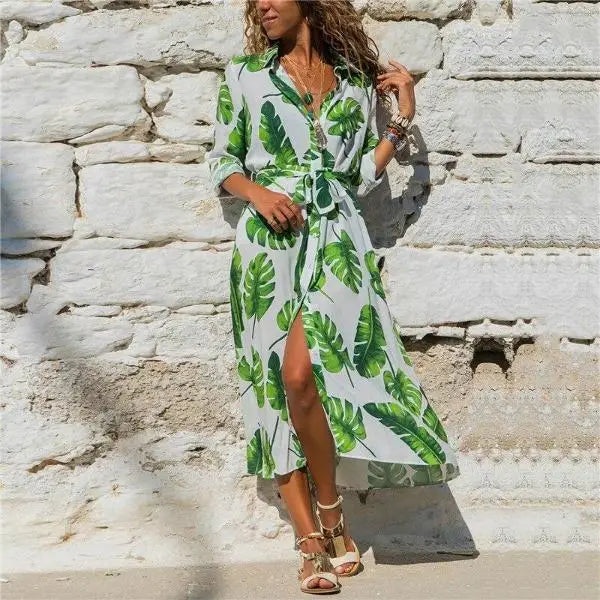 Robe Longue Col Chemisier Fleurie | Dame Fleur