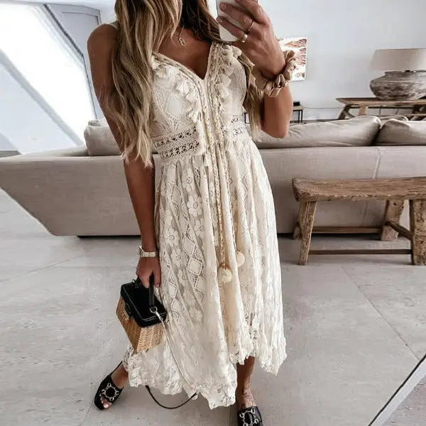Robe Longue Dentelle Fleurie | Dame Fleur