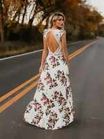 Robe Longue Dos Nu à Dentelle Fleurie - Vignette | Dame Fleur