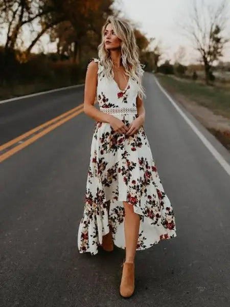 Robe Longue Dos Nu à Dentelle Fleurie | Dame Fleur