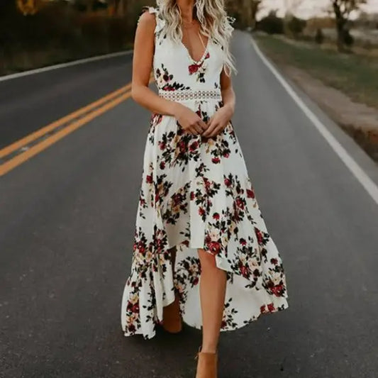 Robe Longue Dos Nu à Dentelle Fleurie | Dame Fleur
