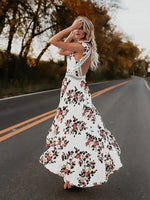 Robe Longue Dos Nu à Dentelle Fleurie - Vignette | Dame Fleur