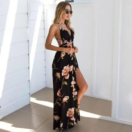 Robe Longue Dos Nu Fleuri | Dame Fleur