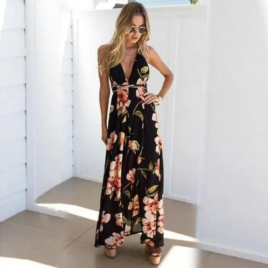 Robe Longue Dos Nu Fleuri | Dame Fleur