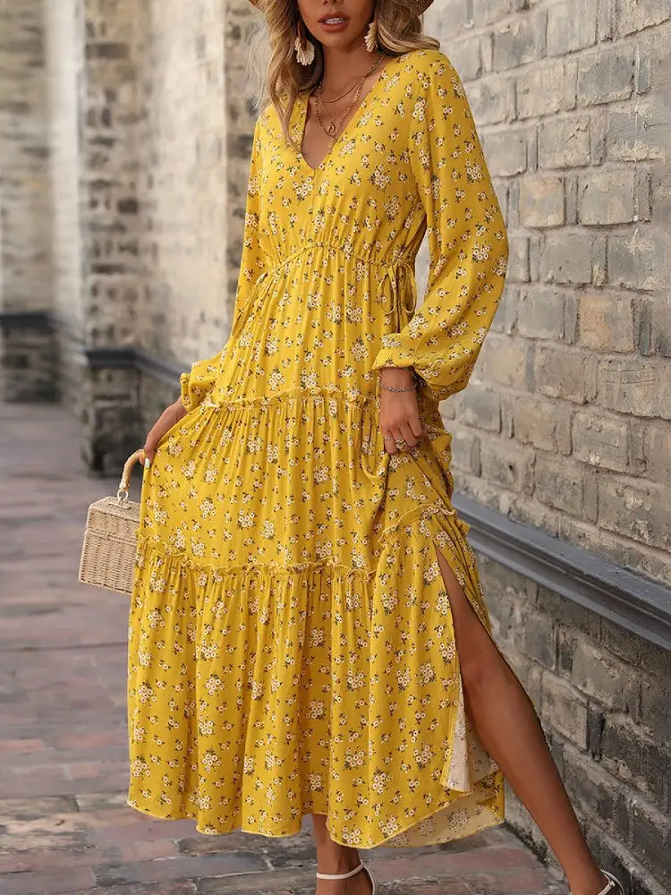 Robe Longue Fleurie Automne | Dame Fleur