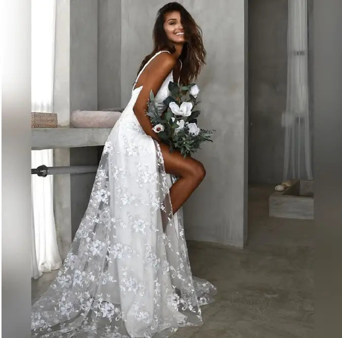 Robe Longue Fleurie avec Broderie | Dame Fleur