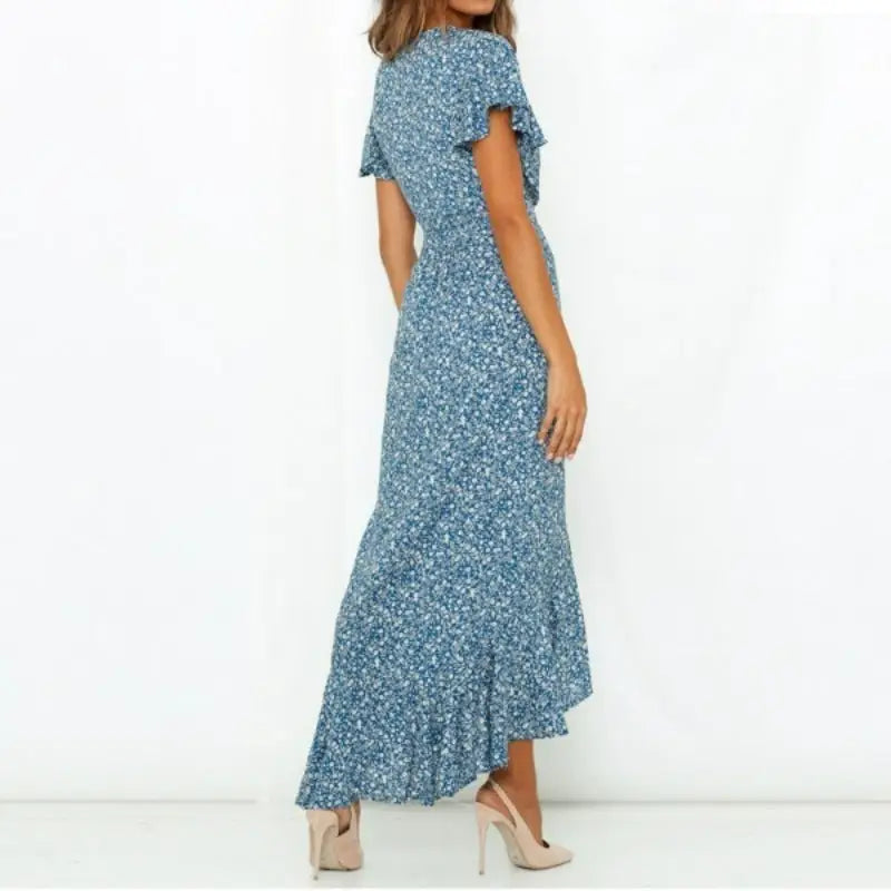 Robe Longue Fleurie Bleue | Dame Fleur