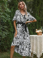 Robe Longue Fleurie Ceinturée - Vignette | Dame Fleur