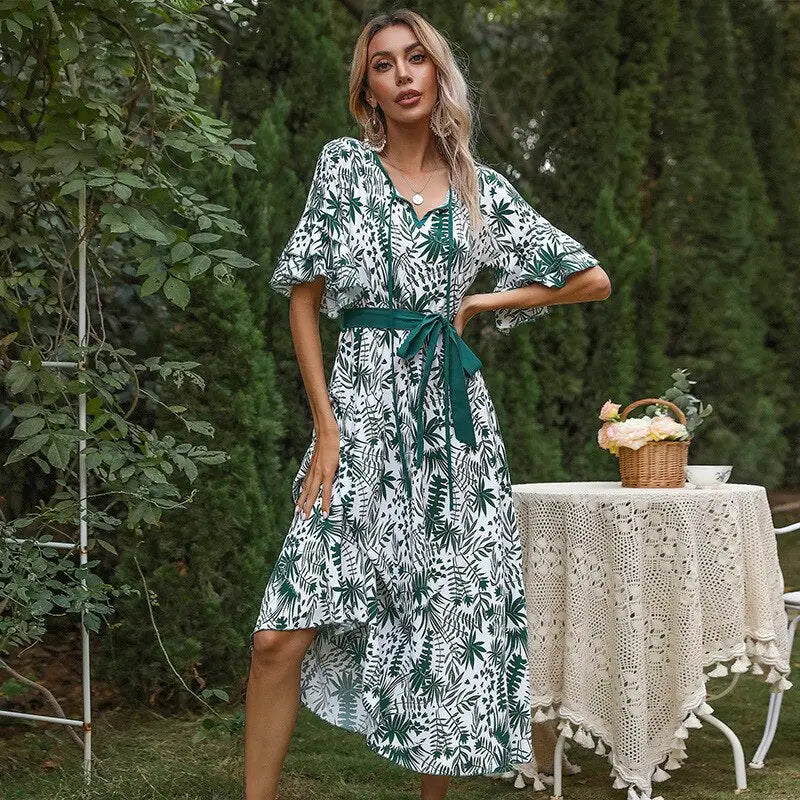 Robe Longue Fleurie Ceinturée | Dame Fleur