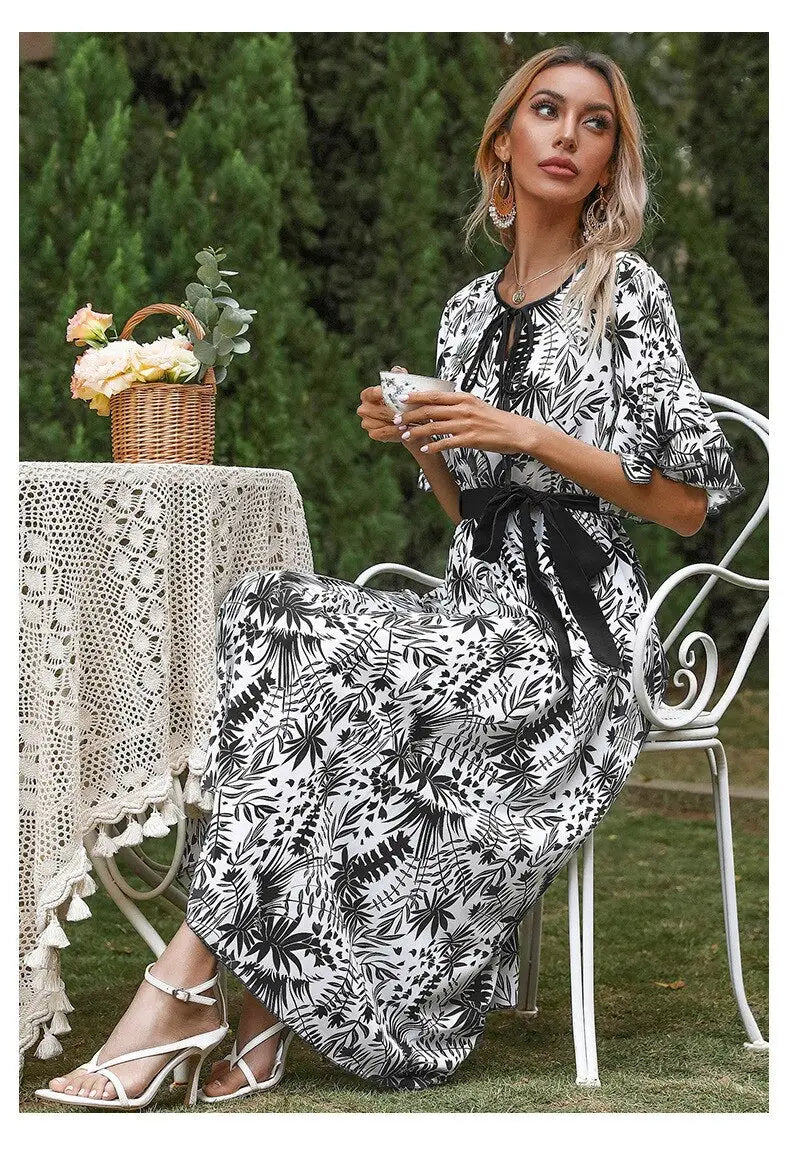 Robe Longue Fleurie Ceinturée | Dame Fleur