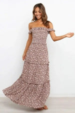 Robe Longue Fleurie Col Bateau - Vignette | Dame Fleur