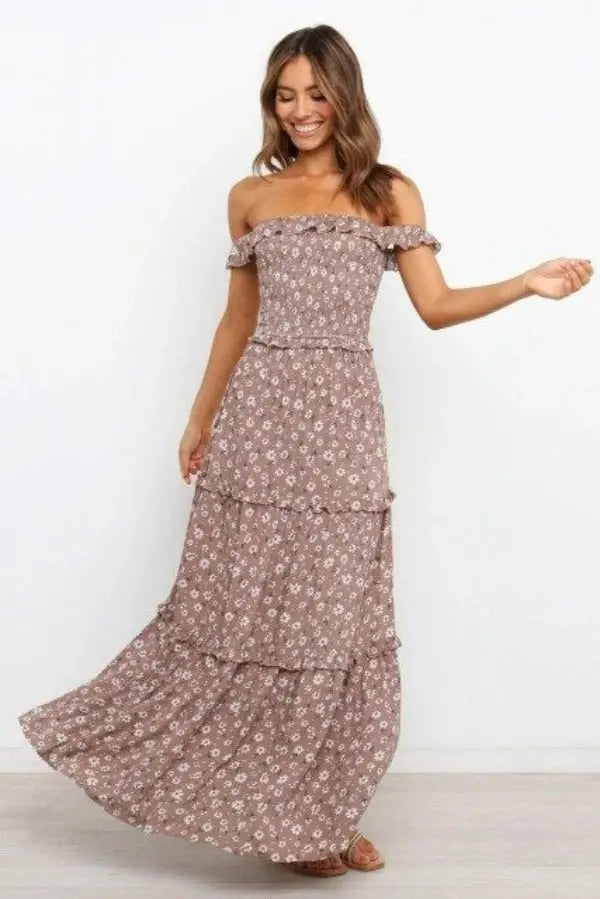 Robe Longue Fleurie Col Bateau | Dame Fleur