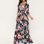 Robe Longue Fleurie Col V - Vignette | Dame Fleur