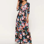 Robe Longue Fleurie Col V - Vignette | Dame Fleur