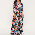Robe Longue Fleurie Col V - Vignette | Dame Fleur