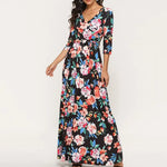 Robe Longue Fleurie Col V - Vignette | Dame Fleur