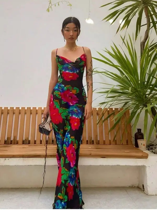 Robe Longue Fleurie Dos Ouvert | Dame Fleur