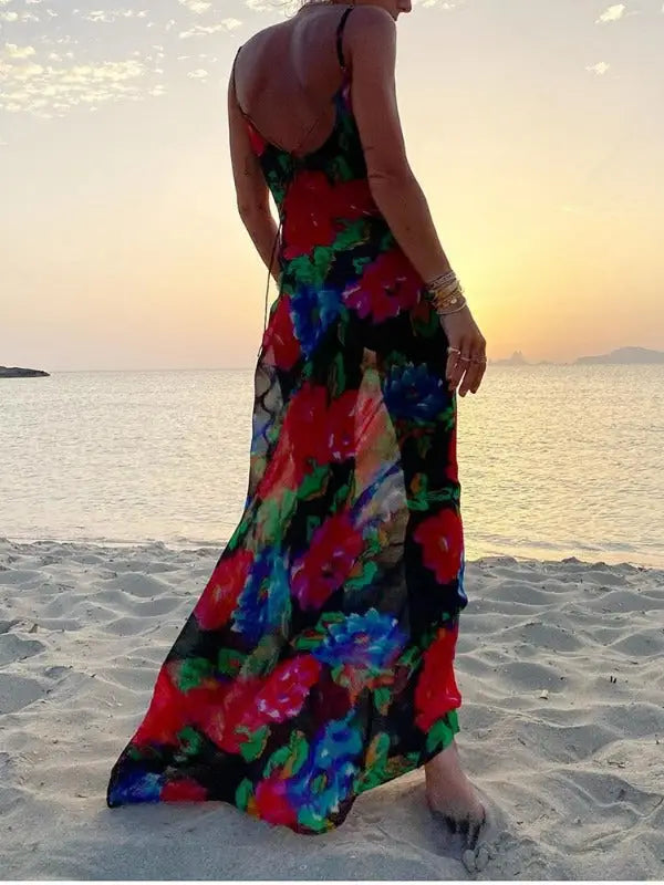 Robe Longue Fleurie Dos Ouvert | Dame Fleur