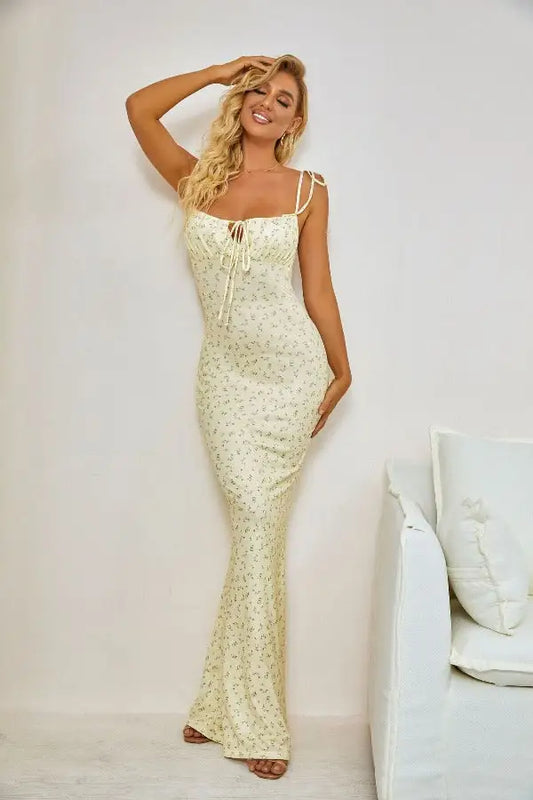 Robe Longue Fleurie Fines Bretelles | Dame Fleur
