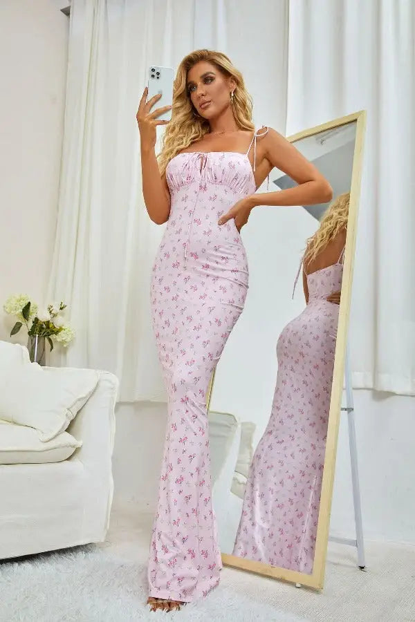 Robe Longue Fleurie Fines Bretelles | Dame Fleur