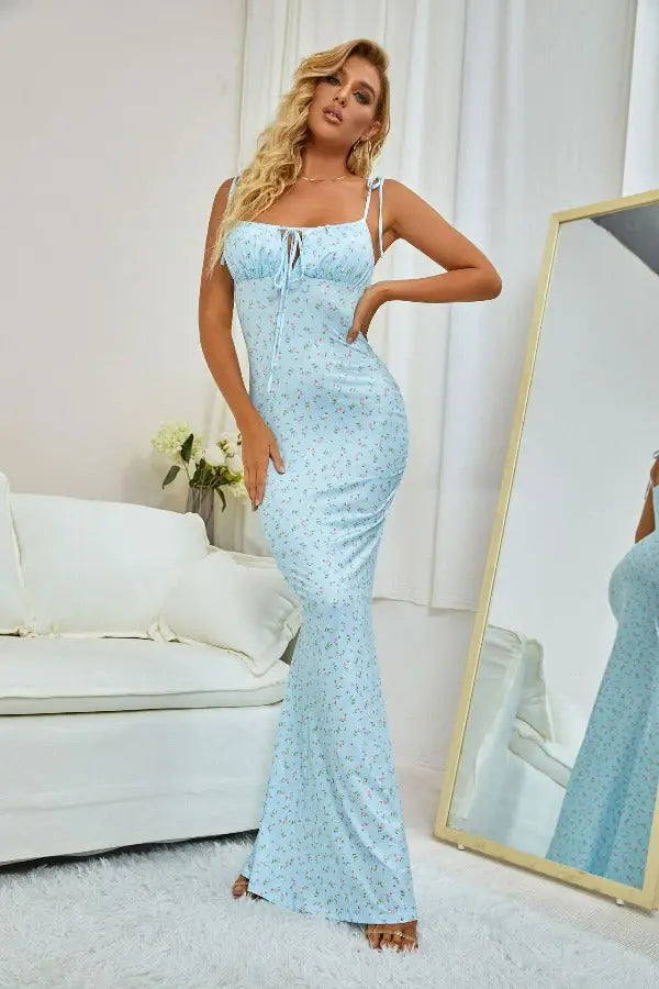 Robe Longue Fleurie Fines Bretelles | Dame Fleur