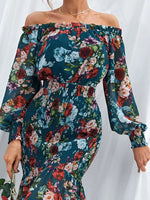 Robe Longue Fleurie Fluide Col Bateau - Vignette | Dame Fleur