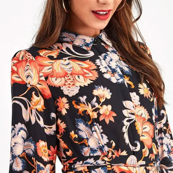 Robe Longue Fleurie Forme Chemise | Dame Fleur